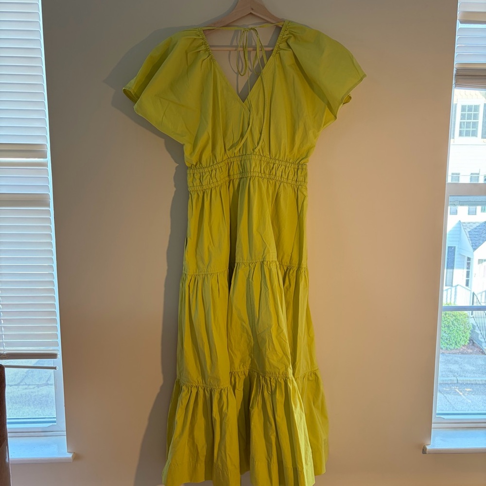 Free Assembly Chartreuse Maxi V-Neck Dress